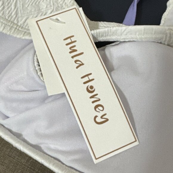 Hula Honey Juniors S Textured Bikini Swim Top White Multi NWT - Picture 9 of 16